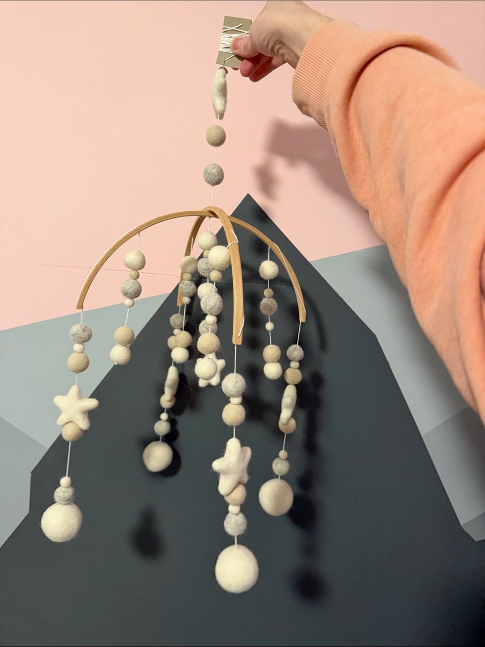 Neutral Felt Ball Baby Mobile - Cream & Light Gray